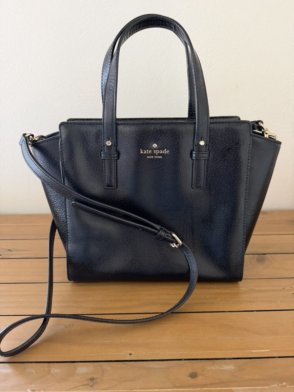 Kate Spade New York Grand Street Hayden Black Leather Satchel Crossbody Bag